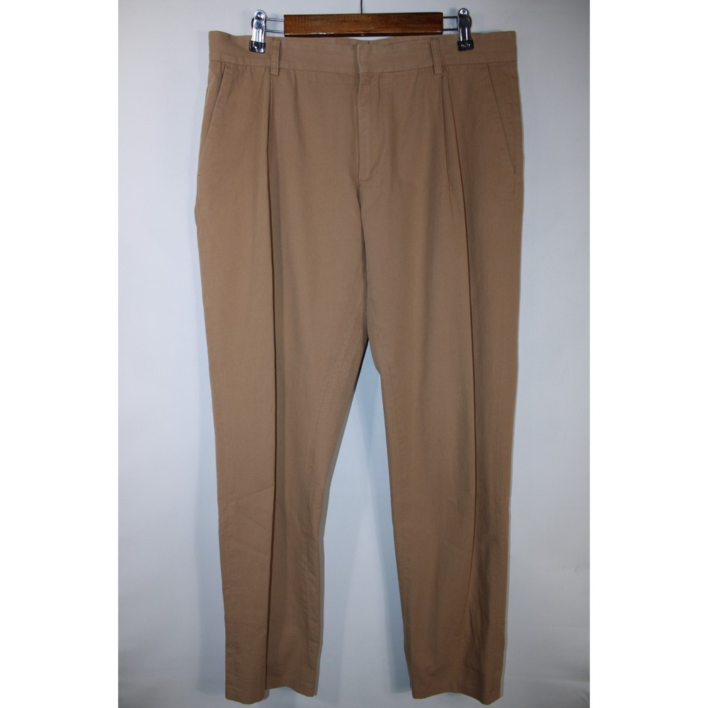 Dries Van Noten Men's Size 50/34 Waist Khaki Cotton Pleated Pants